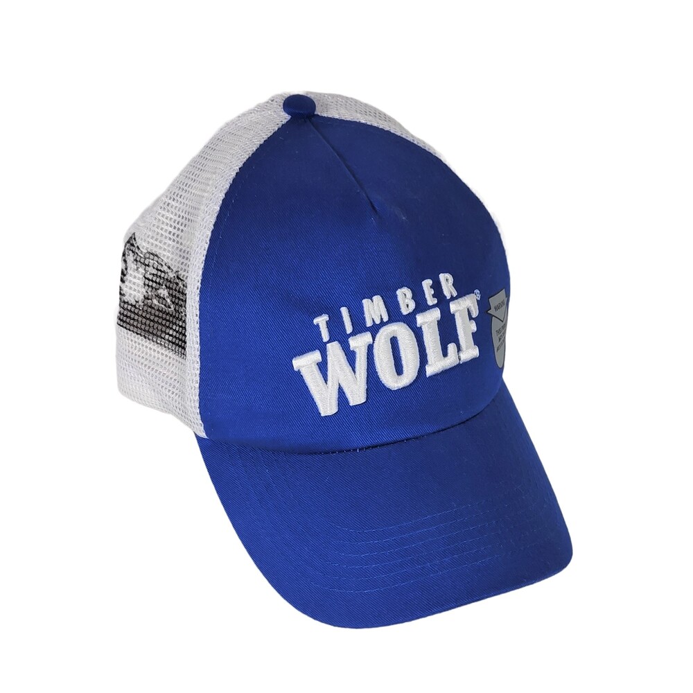 Vintage Timber Wolf Tobacco Mesh Trucker Hat Snapback Blue White Retro